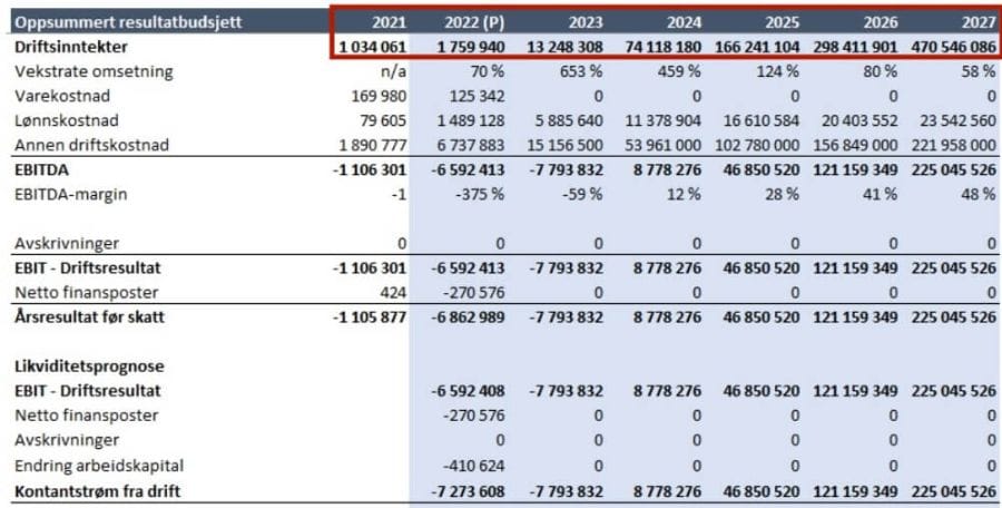 Omsetnings- og resultatprognoser brukes som grunnlag for en verdivurdering.